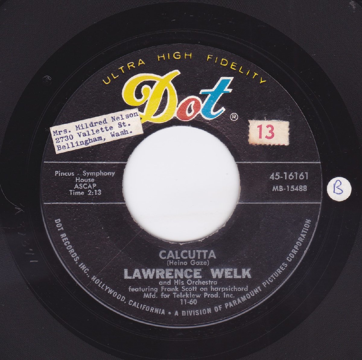 ■中古品■Lowrence Welk/calcutta + my grandfather's clock(USED 7 INCH SINGLE)_画像2