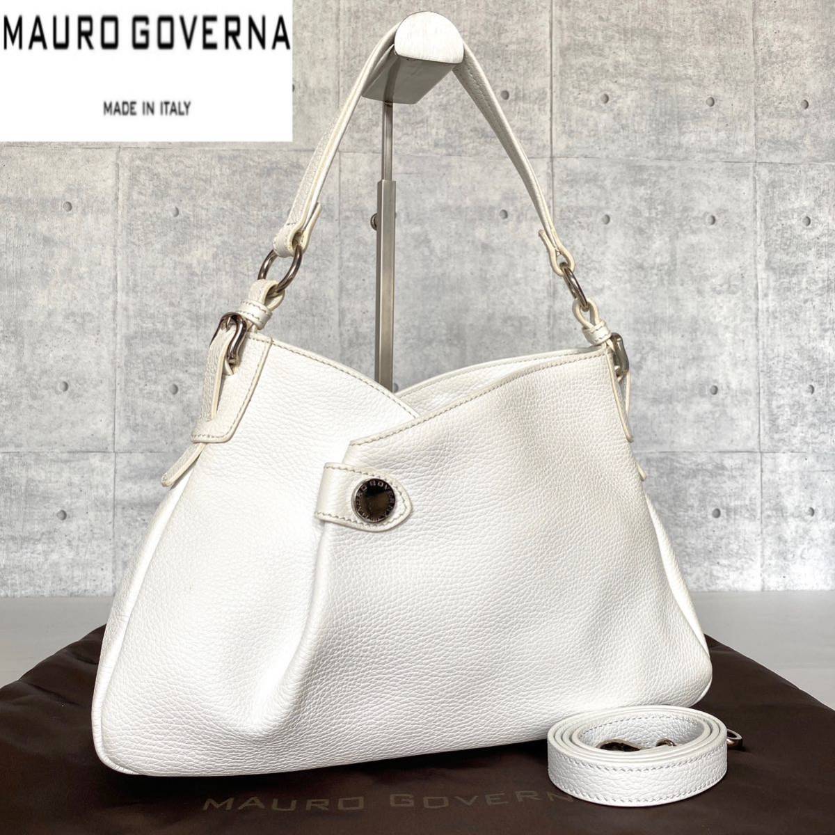 極美品】MAURO GOVERNA ホワイト 2WAYワンショルダーバッグ-