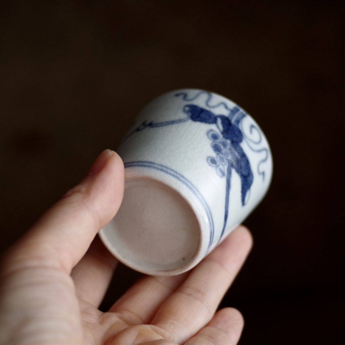 葡萄文 小猪口 古伊万里 江戸中期 参考品 酒器 筒盃 ぐい呑 茶道具 向