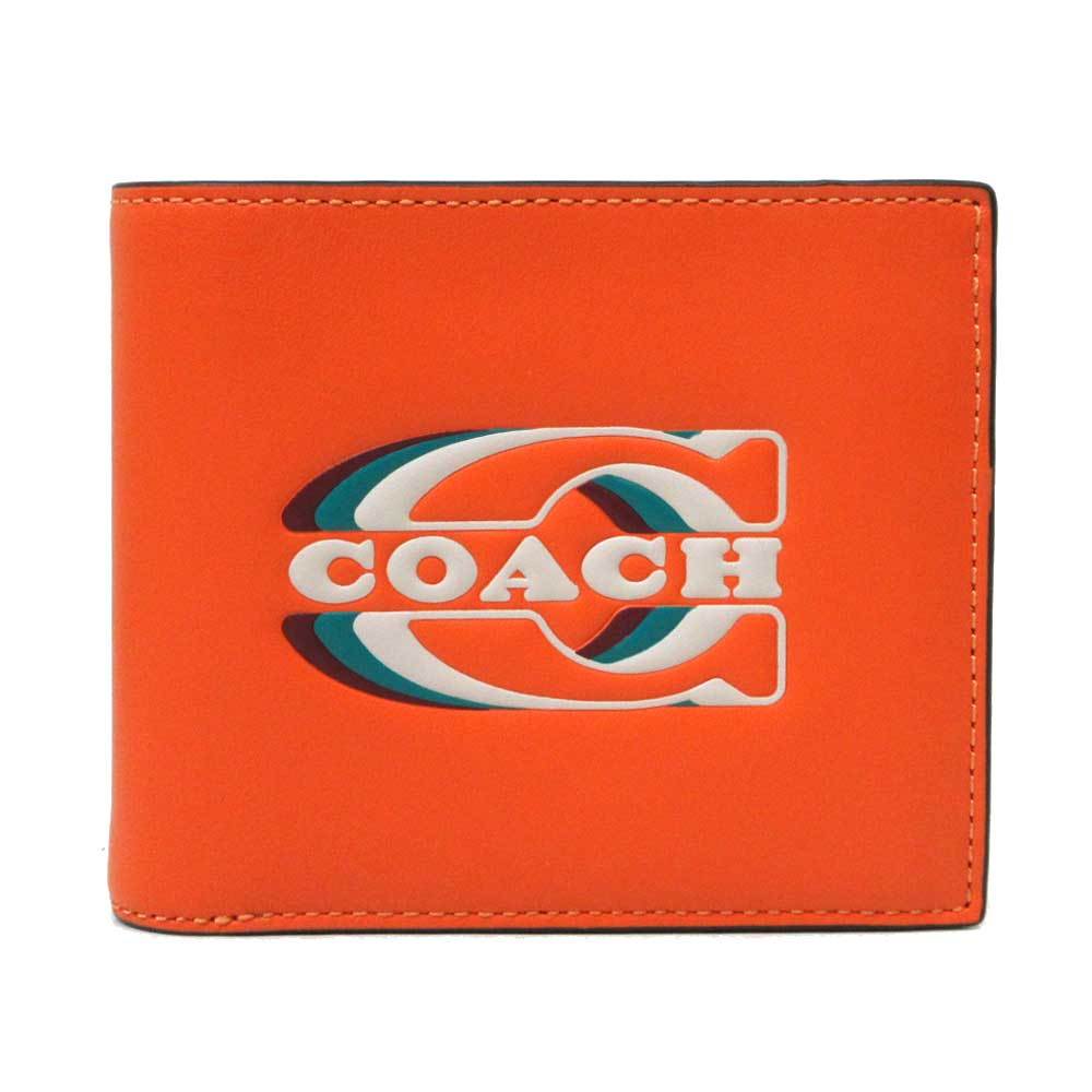 コーチ 財布 二つ折り財布(小銭入れなし) COACH スタンプ カードケース付き 3-IN-1 CH084 SVC88(ブライトオレンジ)アウトレット メンズ