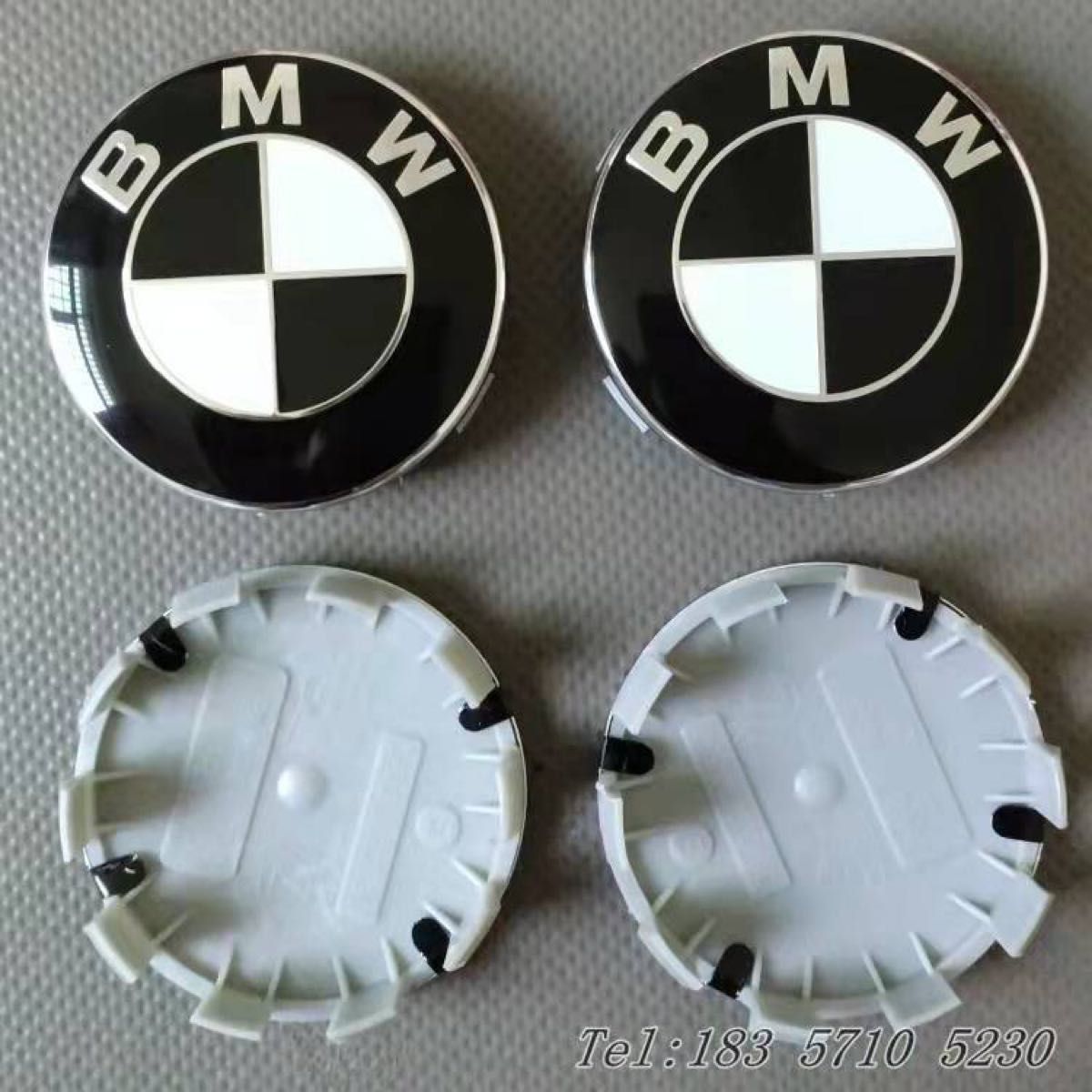 BMW ホイールキャップ 68mm 新品未使用　傷防止フィルム付き　4個】BMW　ホイールセンターキャップ　68mm BMW 黒白