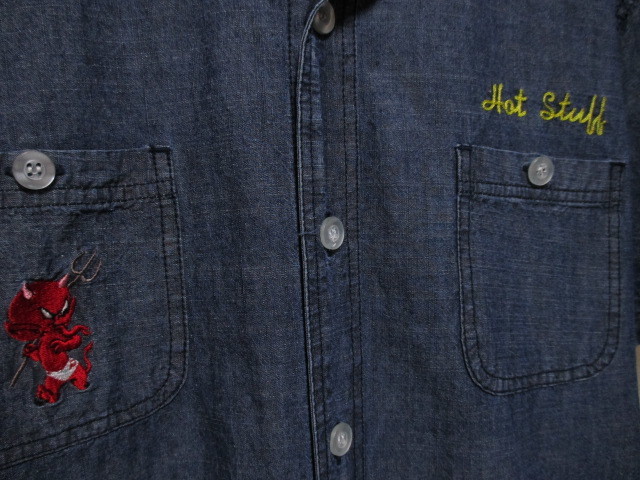 希少レア TEN STRIKE GARMENTS 赤鬼 デニムシャツ RED DEVIL レッドデビル チェーンステッチ刺繍 ヴィンテージスタイル HOT STUFF 1950’S_画像7