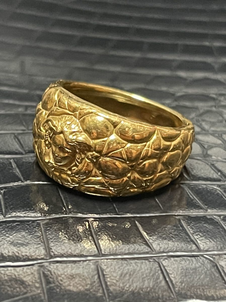 ジャンニ ヴェルサーチK18金ゴールド18Kクロコダイル柄メデューサ指輪リング鰐ワニGIANNI VERSACEわに皮アリゲーターレザー750ベルサーチ_画像1