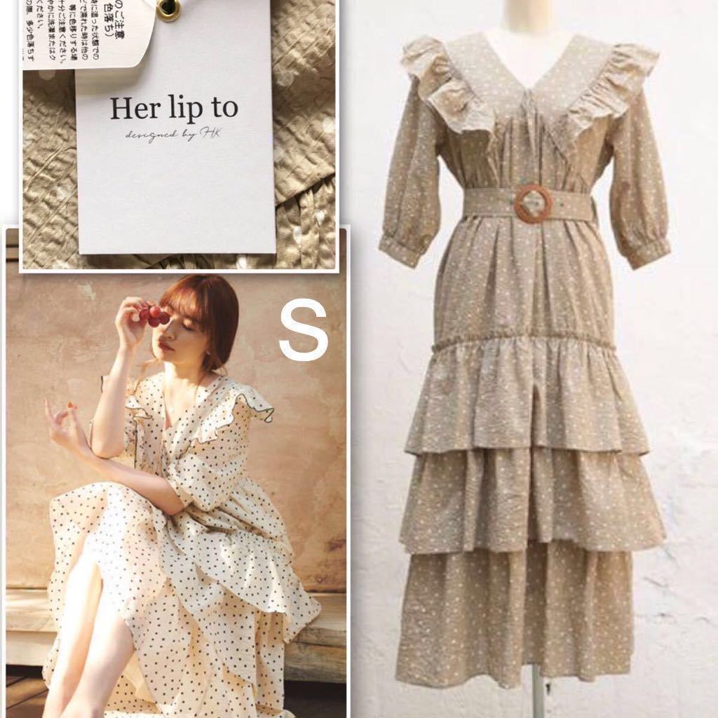 新品Her lip toハーリップトゥー Miracle Wave Belted Dot Dress