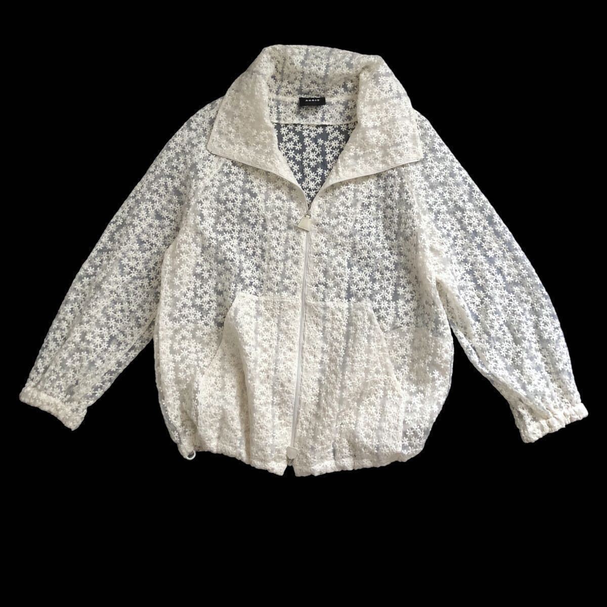 美品AKRIS アクリス シルク100% 刺繍レース ブルゾン ブラウス 美品AKRIS アクリス シルク100% 刺繍レース ブルゾン ブラウス