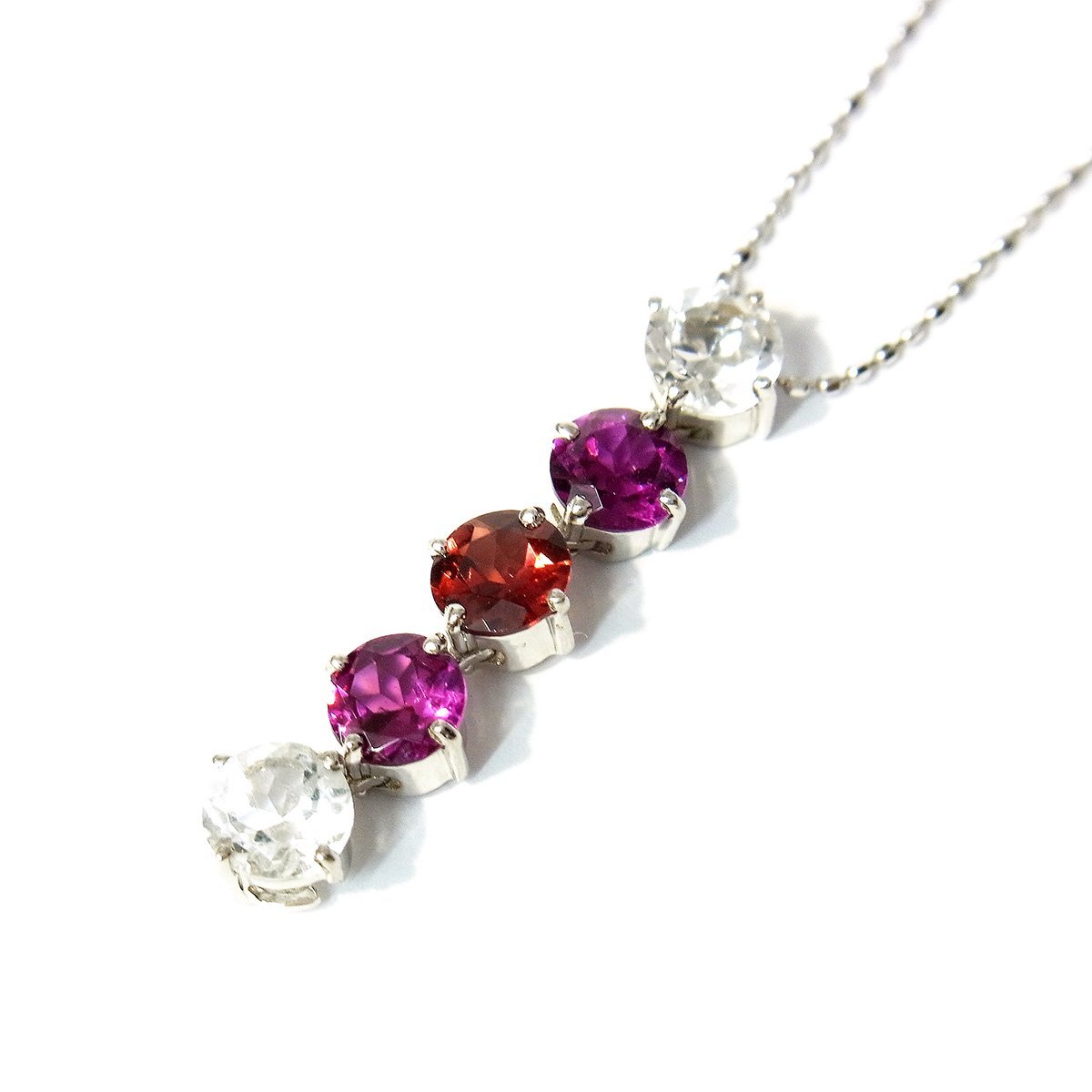 ワンピなど最旬ア! 赤石 デザインネックレス K18WG 美品 ピンク石