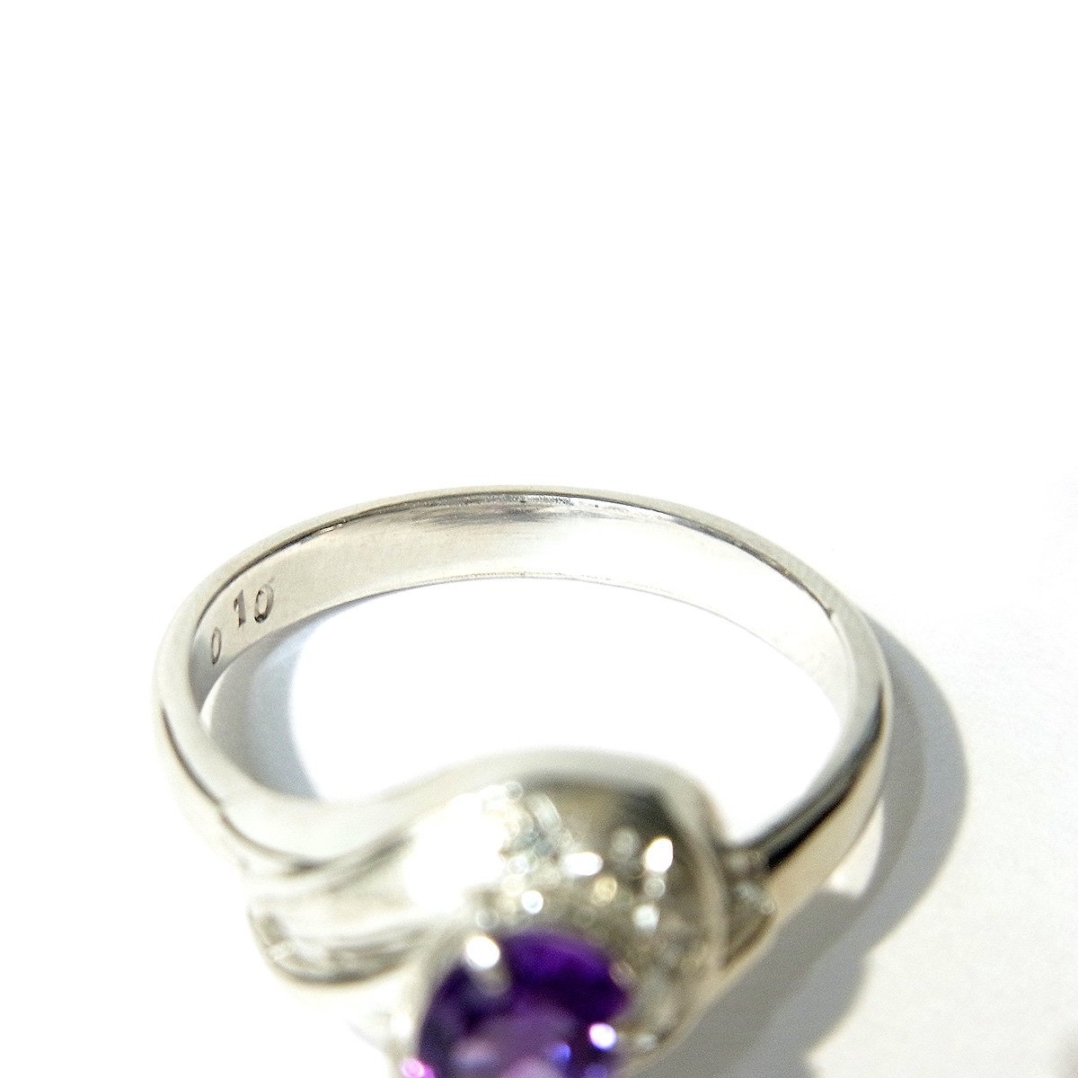 美品 Pt900 K14WG デザインリング 指輪 ダイヤ 紫石 ホワイトゴールド プラチナ 約13号 0.10ct 総重量約4.0g 超音波洗浄済み 〓_画像6