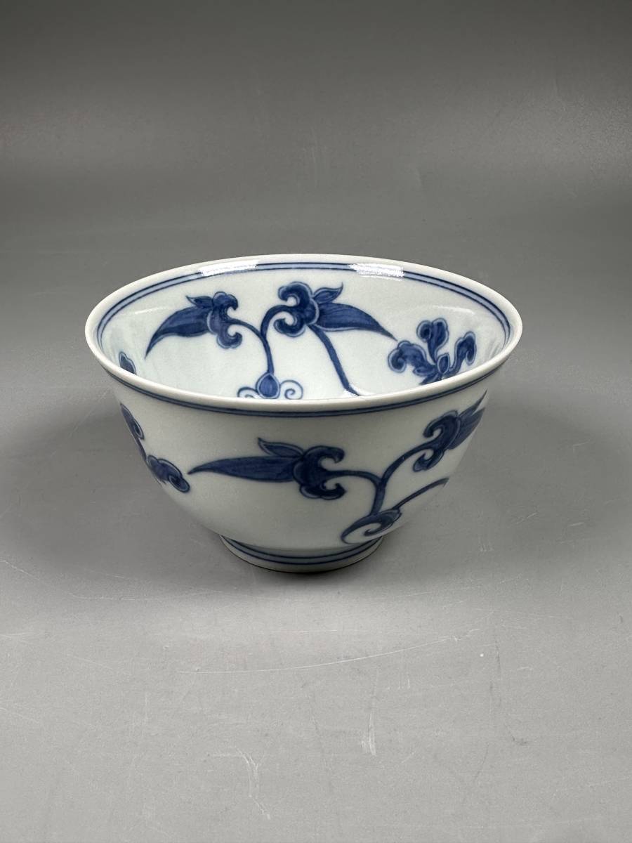 中国煎茶道具青花花卉文杯湯飲大明成化年製年号有美品無傷唐物明時代