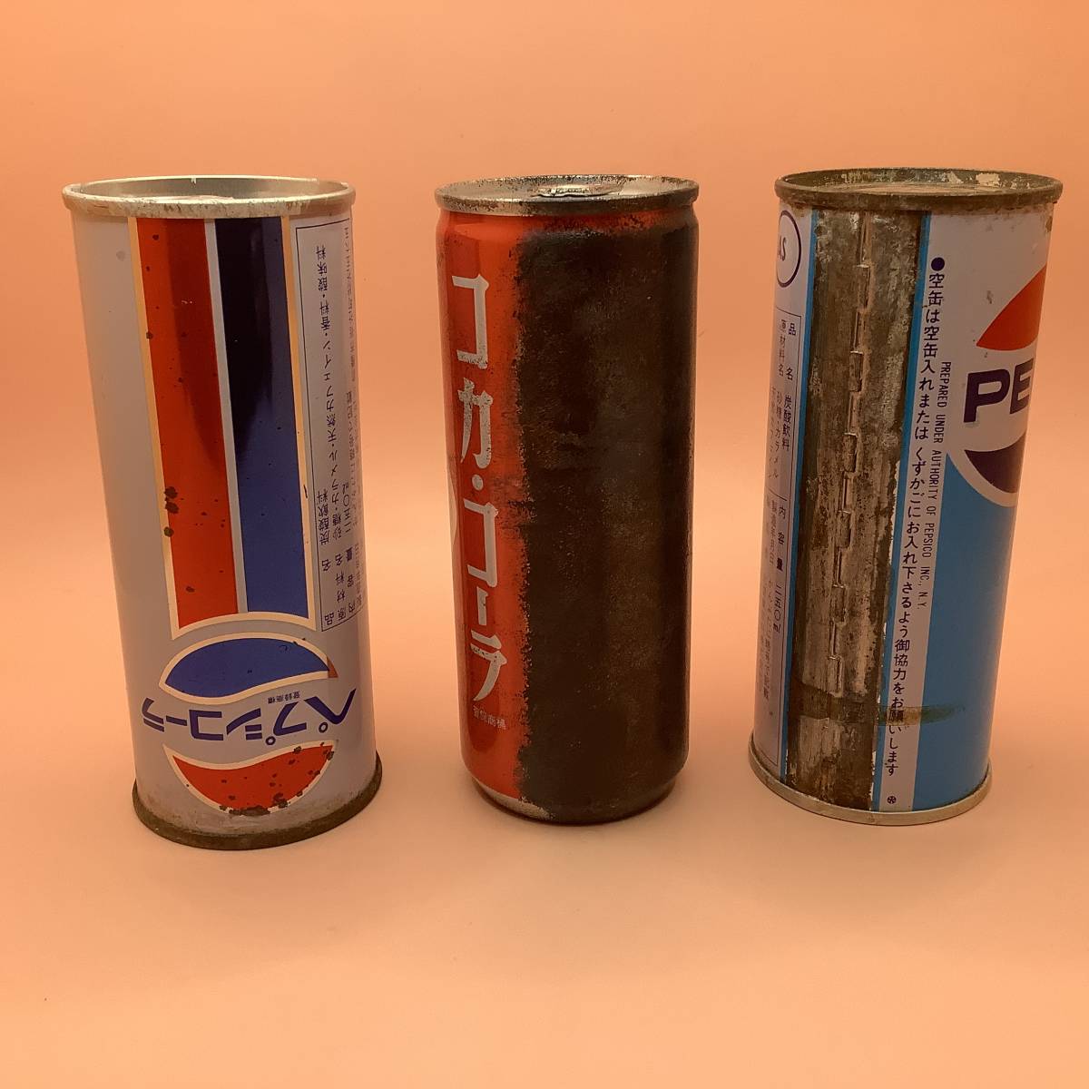 希少 1970年代 当時物 ペプシ缶&復刻コカコーラ缶 ヴィンテージ 加工セット
