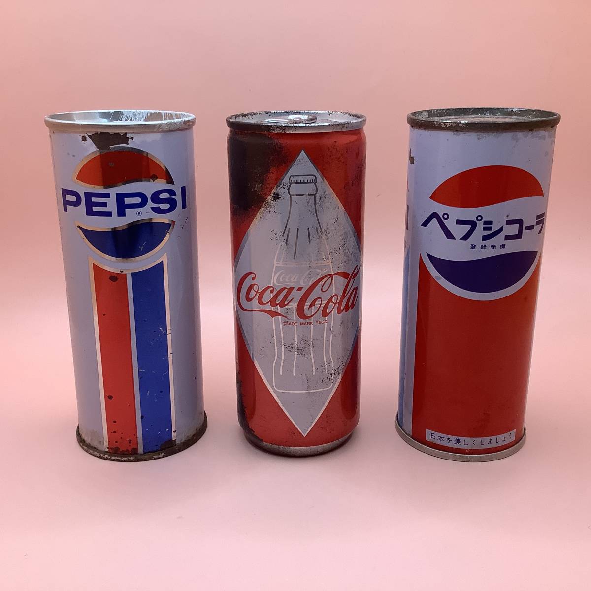 希少 1970年代 当時物 ペプシ缶&復刻コカコーラ缶 ヴィンテージ 加工セット