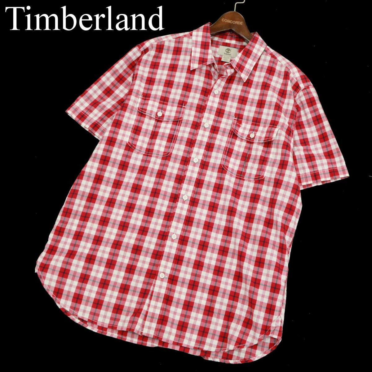Timberland ティンバーランド 春夏 REGULAR FIT ロゴ刺繍★ 半袖 ワーク チェック シャツ Sz.XL　メンズ 大きいサイズ　A3T07767_7#A_画像1
