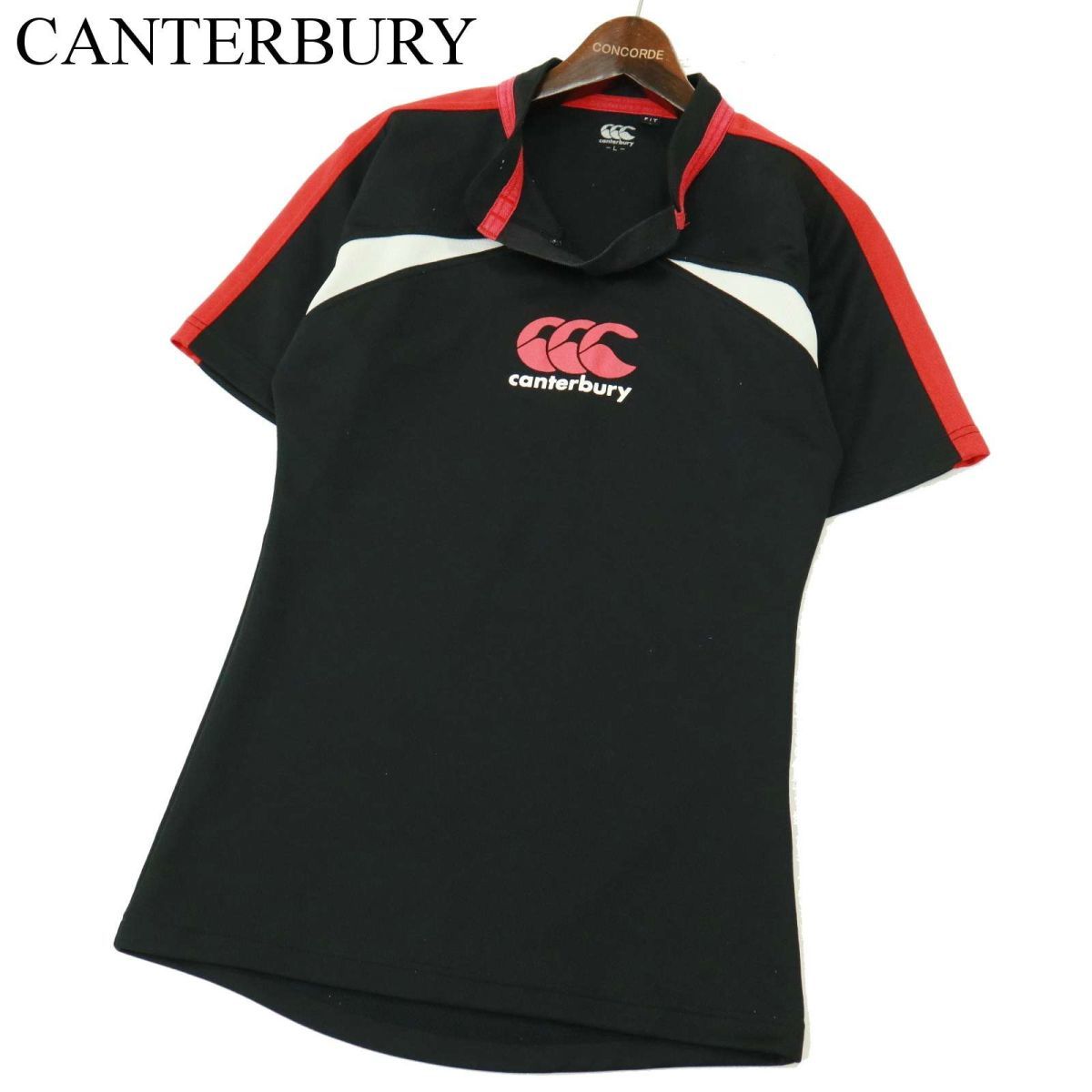 CANTERBURY カンタベリー 春夏 ロゴ★ 半袖 プラクティス ジャージ シャツ Sz.L　メンズ 黒 ラグビー ウェア　A3T08010_7#D_画像1