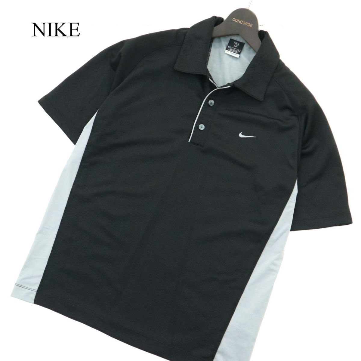 NIKE GOLF ナイキ ゴルフ 春夏 ロゴ刺繍★ 切替デザイン 半袖 ポロシャツ Sz.M　メンズ 黒 × グレー　A3T07976_7#A_画像1