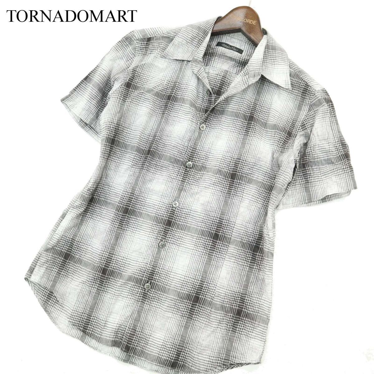 TORNADOMART トルネードマート 春夏 シワ加工 ゼブラ シュリンク★ 半袖 ムラ チェック シャツ Sz.M　メンズ 日本製　A3T08651_7#A_画像1