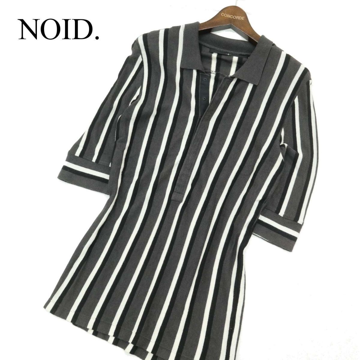 NOID. ノーアイディー 春夏 ストライプ★ 5分袖 スリム ニット ポロシャツ Sz.2　メンズ　A3T08735_7#J_画像1