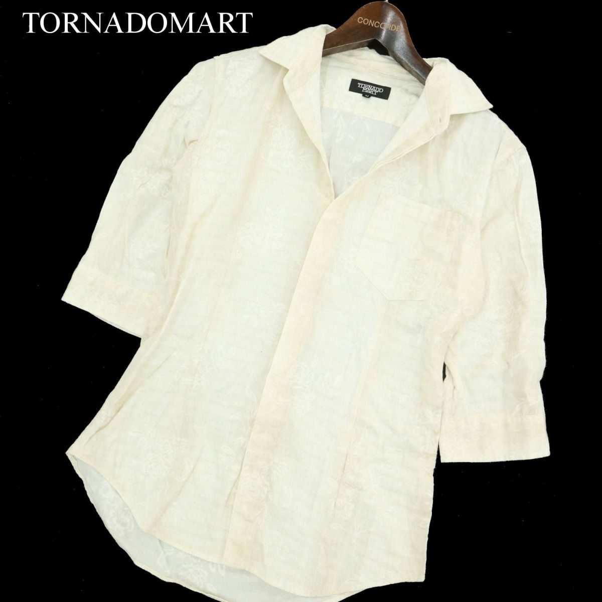 TORNADOMART トルネードマート 春夏 【花柄 フラワー 総柄 ボーダー】 5分袖 スリム シャツ Sz.M　メンズ 日本製　A3T08862_7#A_画像1