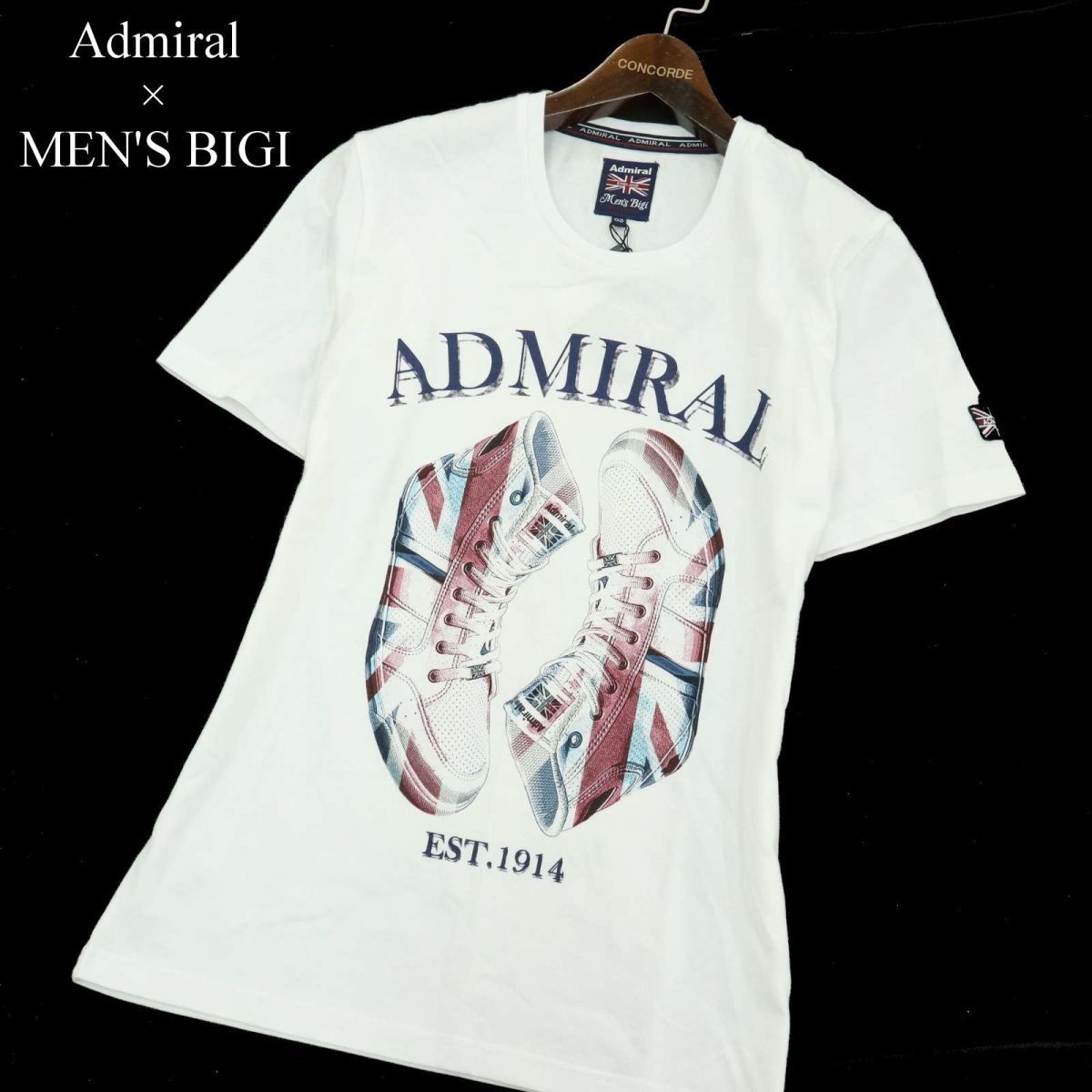 【新品 未使用】 Admiral × Men's Bigi アドミラル × メンズビギ 春夏 ロゴ★ 半袖 カットソー Tシャツ Sz.3　メンズ 白　A3T09058_7#D_画像1