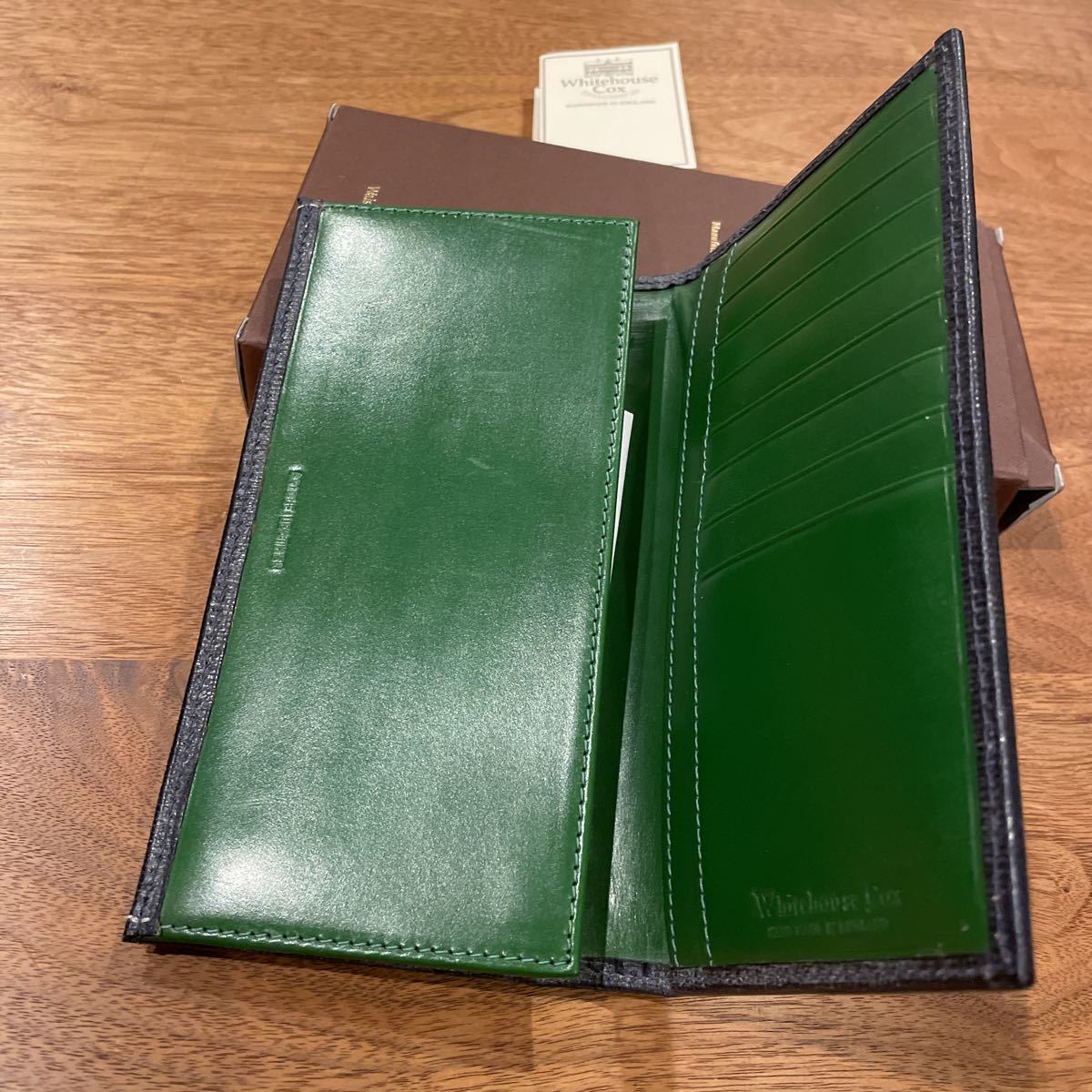 未使用 紺 緑 Whitehouse Cox ホワイトハウス コックス S 9697 LONG WALLET HOLIDAY LINE ブライドル レザー 財布 ロングウォレット UA 21_画像2