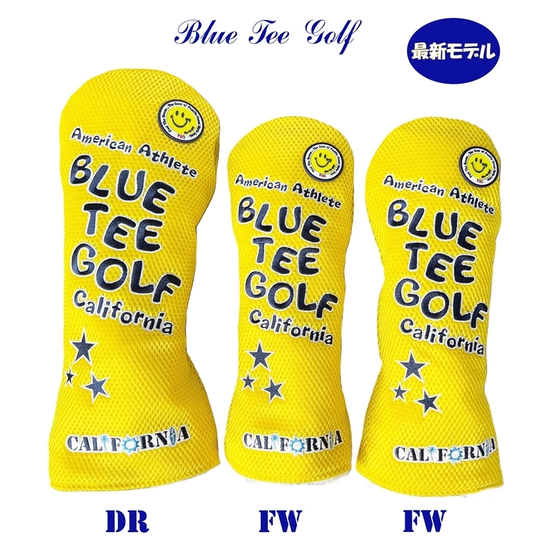 ■送料無料【3PBイエロー】ブルーティーゴルフ【メッシュ スマイル】3本セット販売(B)ヘッドカバー BLUE TEE GOLF DHC-007_画像1