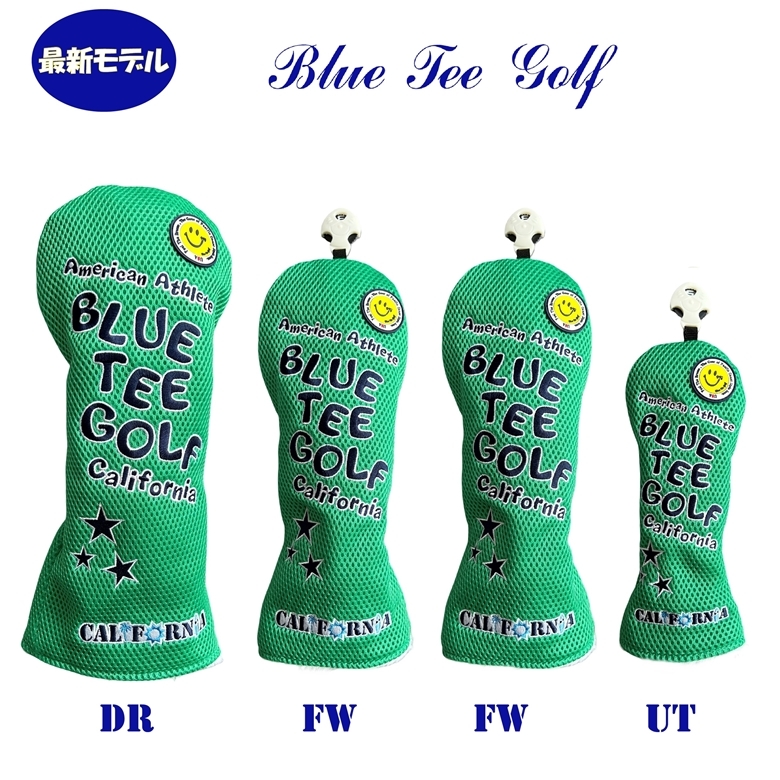 ■オークション【4P:グリーン】ブルーティーゴルフ【2023最新モデル：メッシュ スマイル】4本セット販売カバー BLUE TEE GOLF DHC-007