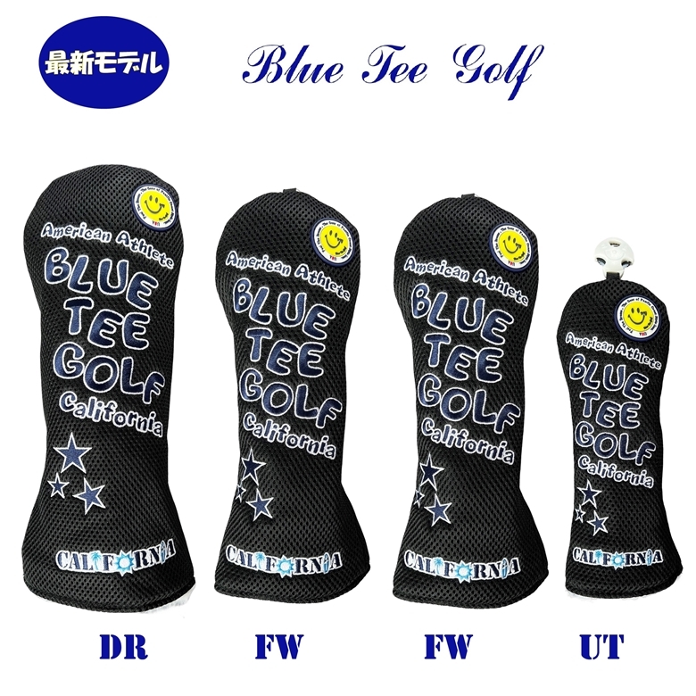 ■送料無料【4P:ブラック】ブルーティーゴルフ【メッシュ スマイル】4本セット販売ヘッドカバー BLUE TEE GOLF DHC-007_画像1