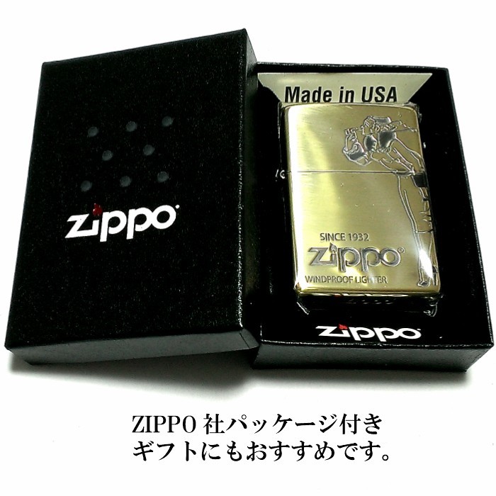 ZIPPO ライター ウィンディ ２面加工 ジッポーガール 彫刻 ブラス燻し クラシック オールドデザイン 可愛い レトロ アンティークゴールド_画像8