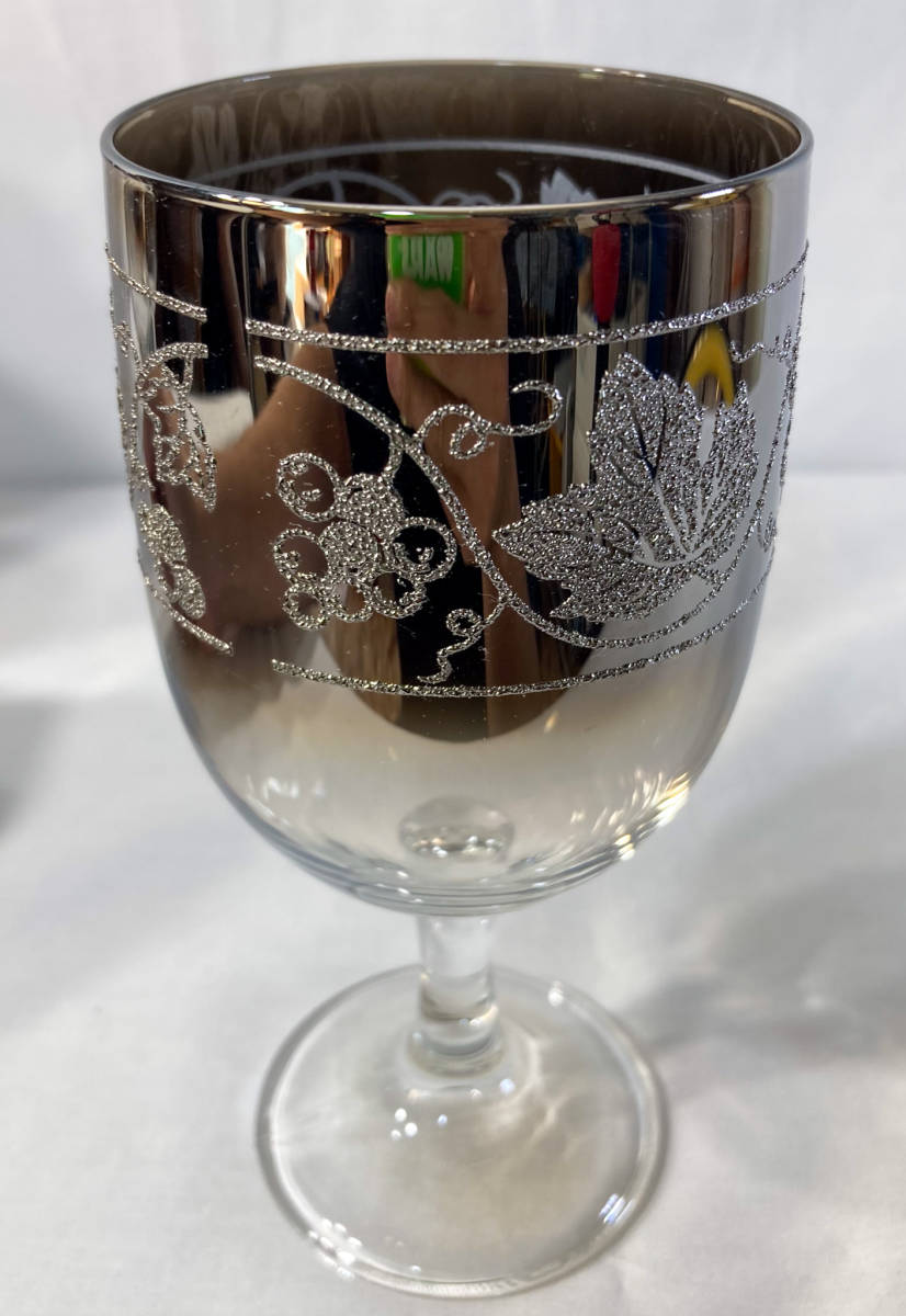 彫刻グラス 5客セット ワイングラス グラデーショングラス ゴブレット ガラス彫刻 インテリア 昭和レトロ ガラス工芸 工芸品【718.5】_画像3