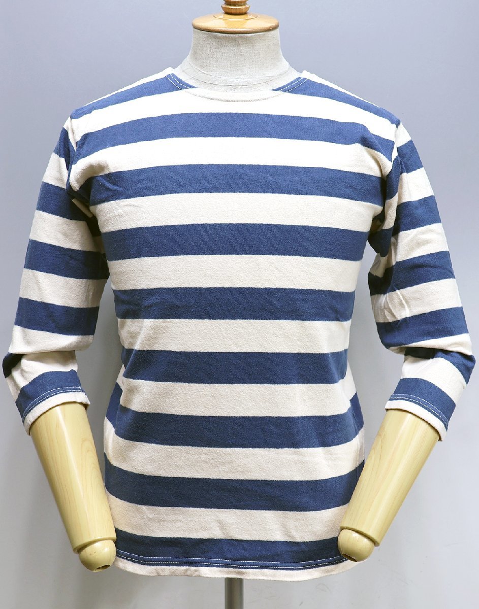 Warehouse (ウエアハウス) 7分袖 2インチボーダーTシャツ 美品 ナチュラル × ブルー size 36(S) / ダックディガー_画像1