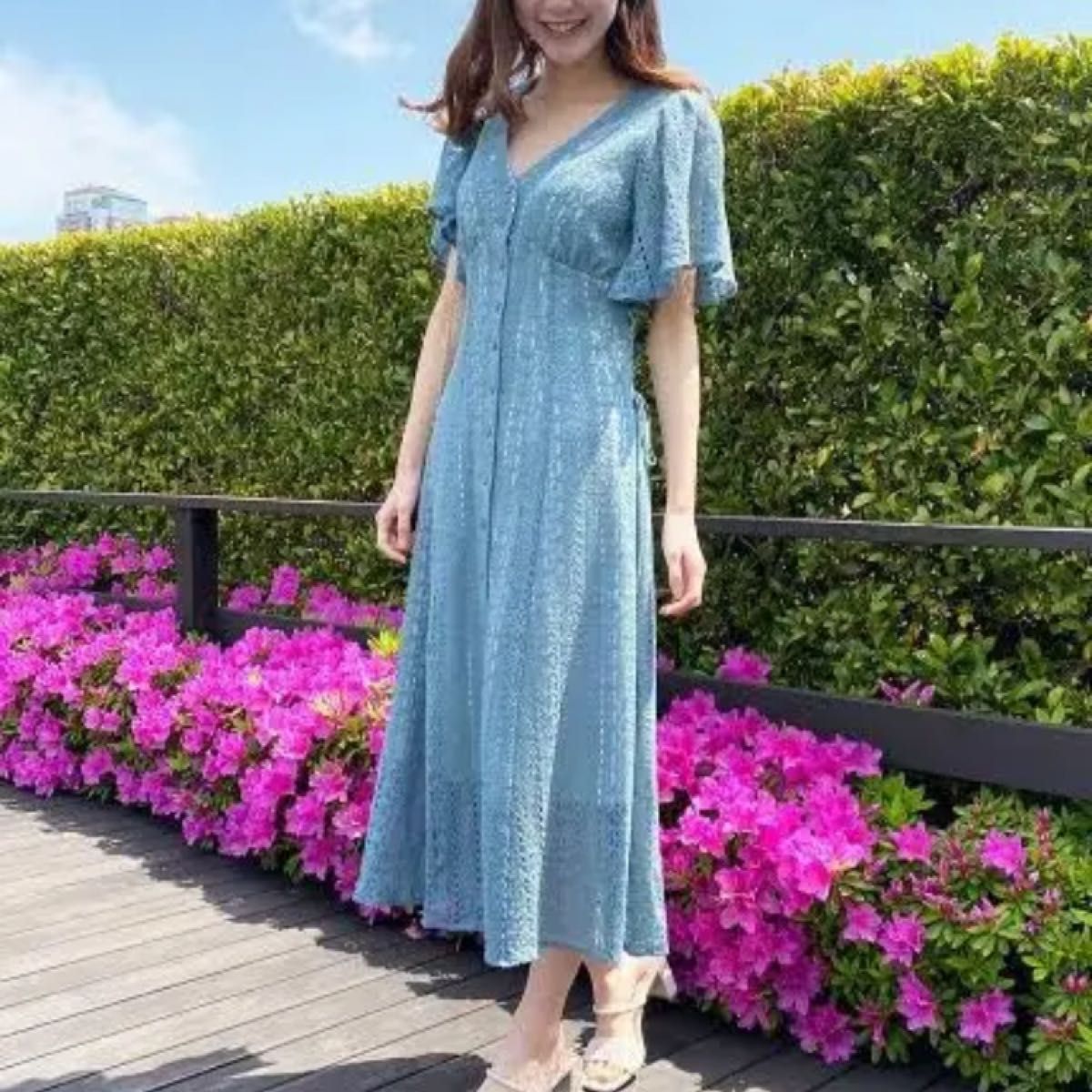 舗 トランテアンソンドゥモード 美品 ワンピース フリル ドレス 水色