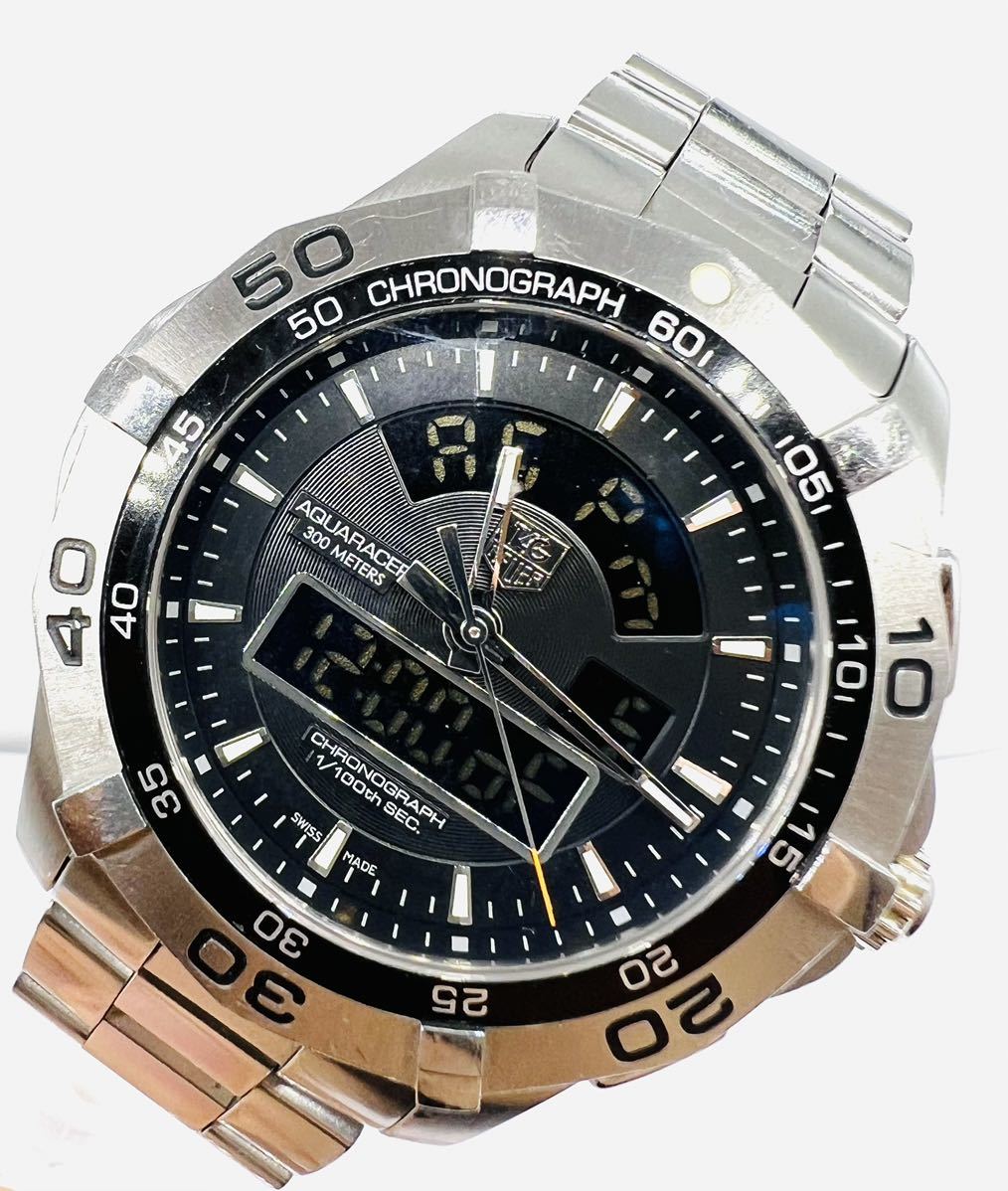 1円 タグホイヤー QZ CAF1010-0 アクアレーサー クロノタイマー 黒文字盤 デジアナ 300M クロノグラフ メンズ腕時計