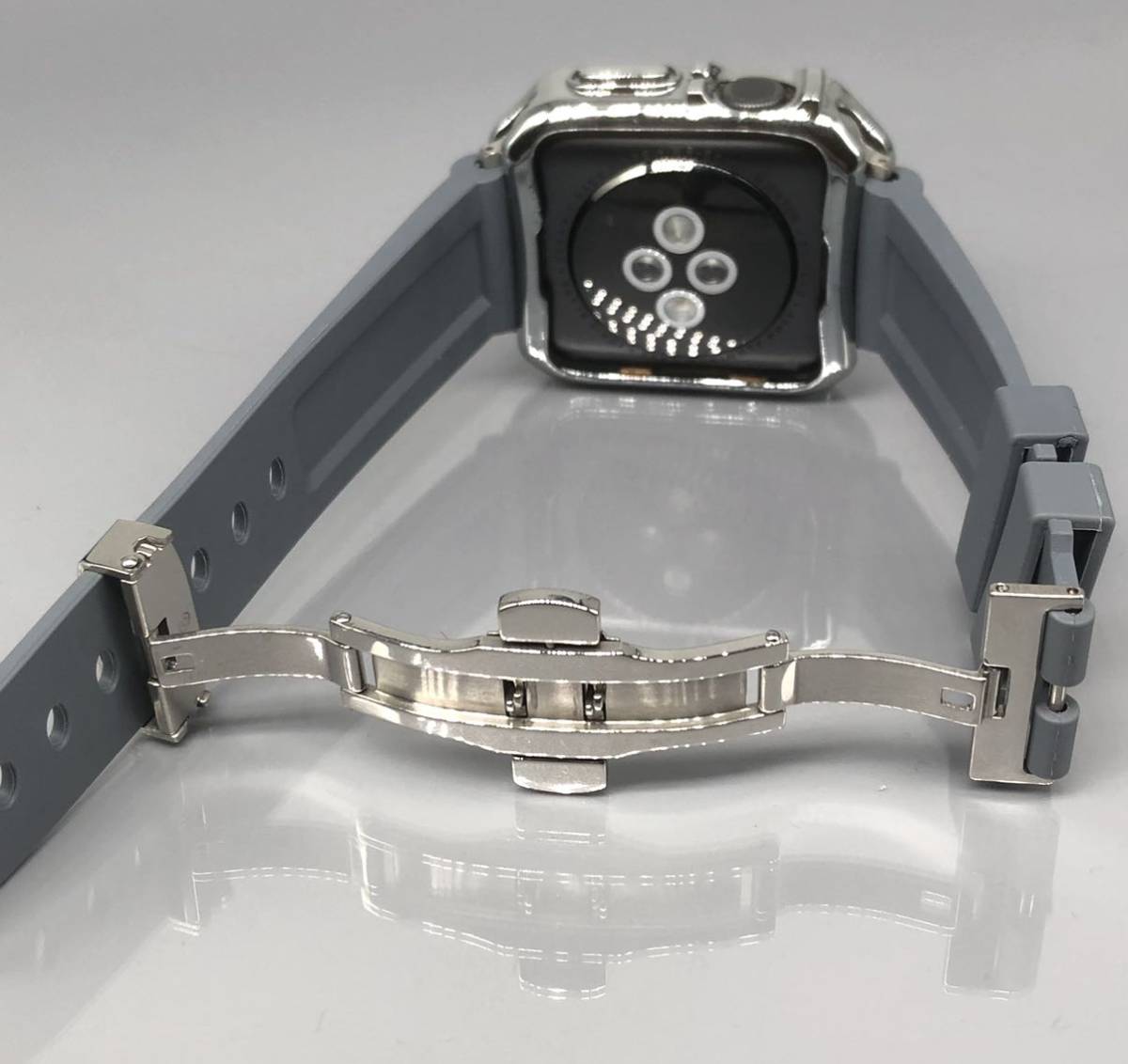 グレー　シルバー アップルウォッチバンド ラバーベルト Apple Watch カバー　ケース メンズ レディース 38mm 40mm 41mm 42mm 44mm 45mm