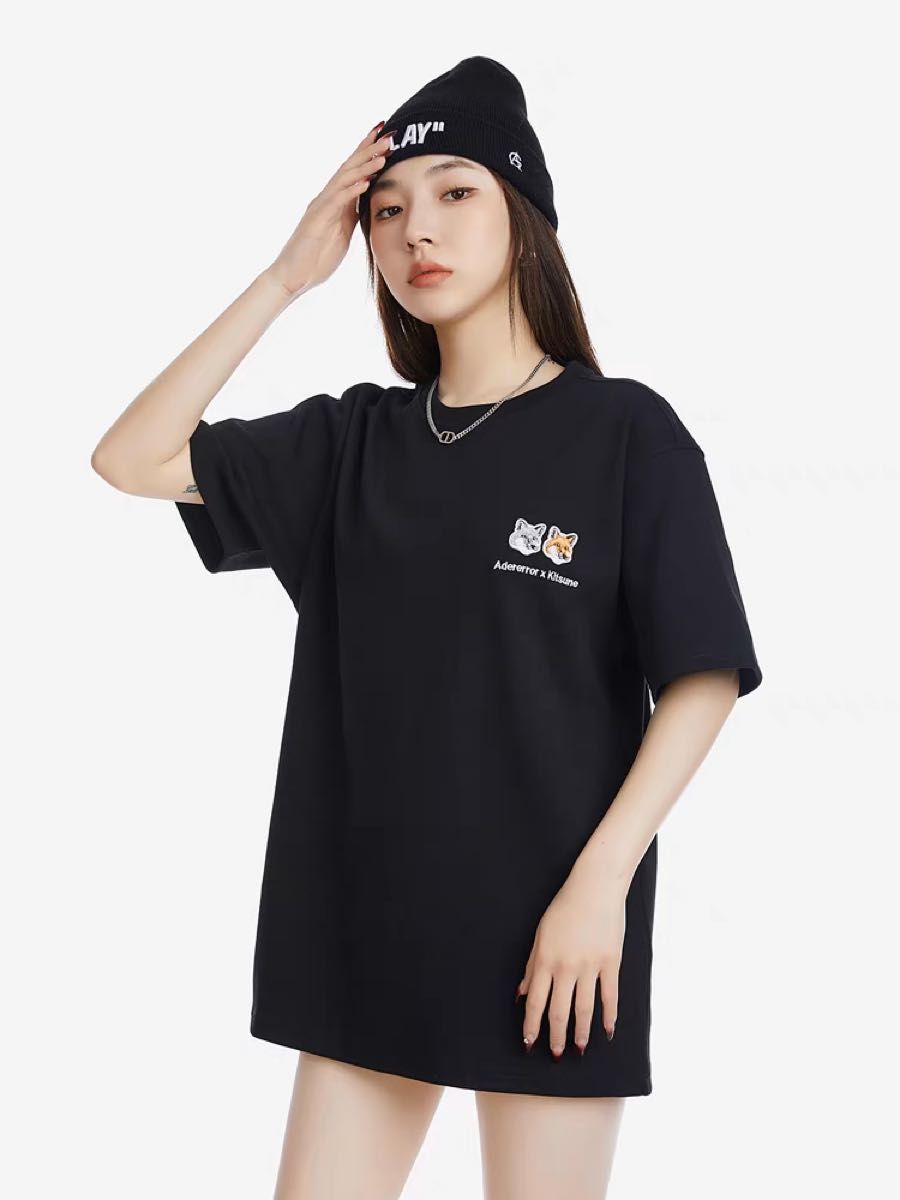 ADER ERROR×MAISON KITSUNE 半袖Tシャツ　ブラック　A2サイズ　(Mサイズ)