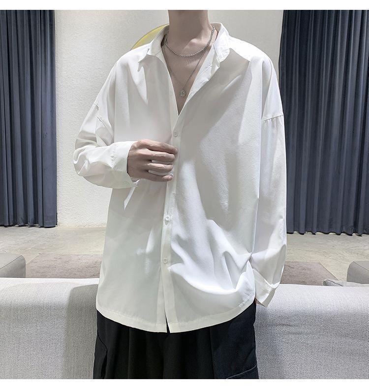 メンズ シャツ 長袖 涼しい オーバーサイズ サテン 白 シャツ 韓国 2XL かっこいい クール キレイ オシャレ ブラック ダボダボ シンプル 2_画像5