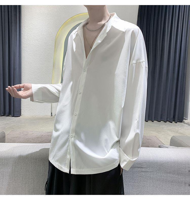 メンズ シャツ 長袖 涼しい オーバーサイズ サテン 白 シャツ 韓国 2XL かっこいい クール キレイ オシャレ ブラック ダボダボ シンプル 2_画像2