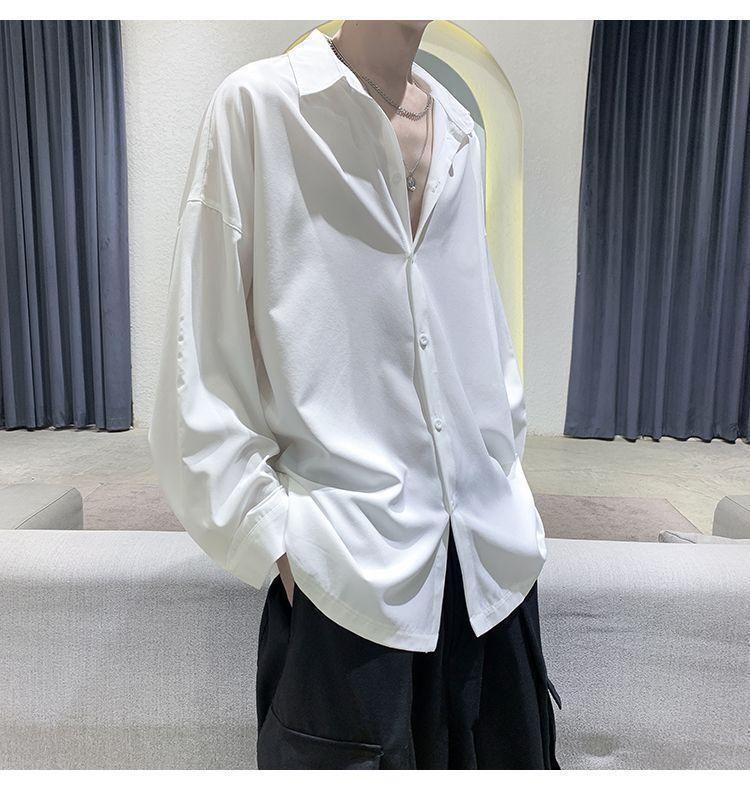 メンズ シャツ 長袖 涼しい オーバーサイズ サテン 白 シャツ 韓国 2XL かっこいい クール キレイ オシャレ ブラック ダボダボ シンプル 2_画像10
