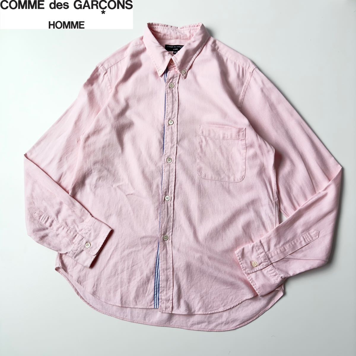 AD2010 COMME des GARCONS HOMME コムデギャルソンオム 製品洗い加工ボタンダウンシャツ XS ピンク系 薄手コットン 長袖シャツ 11SS_画像1