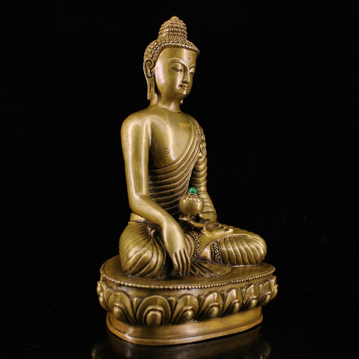 清・仏教古美術・古銅彫・寶石嵌・銀鍍・釋迦摩尼仏祖像』極細工 置物