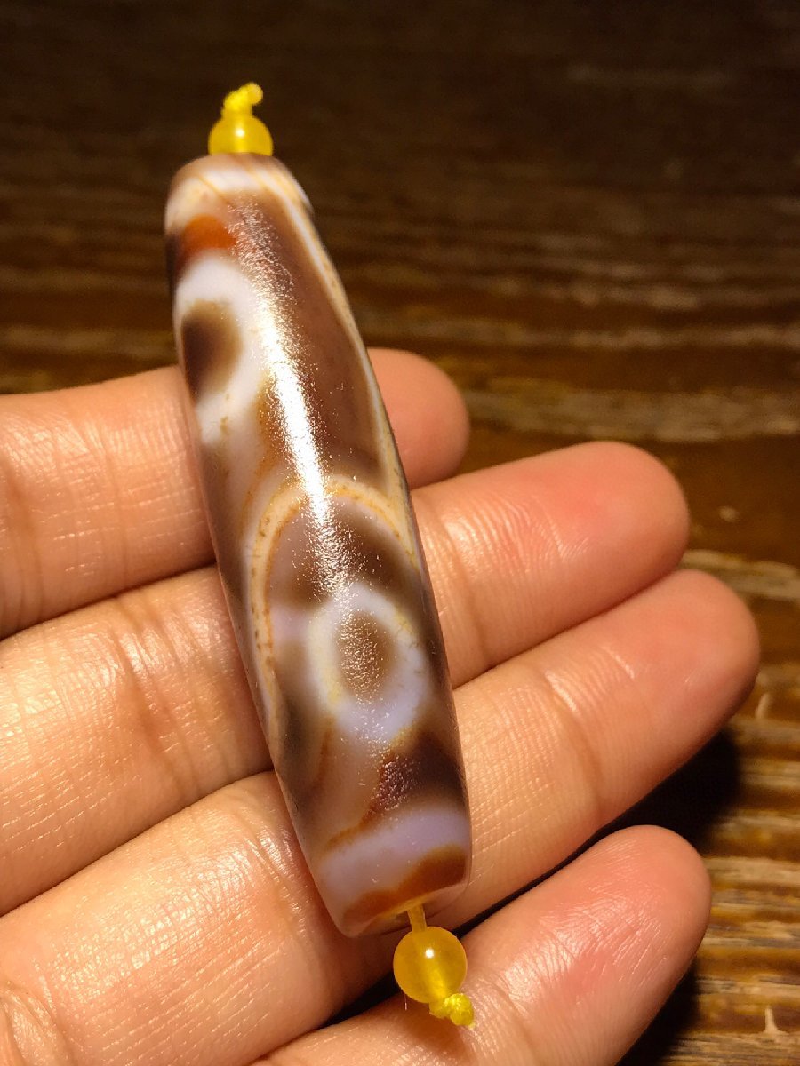 ◇古寳堂◇清瑪瑙製細密彫朱砂六眼天珠根付裝身具極細工古置物古擺件