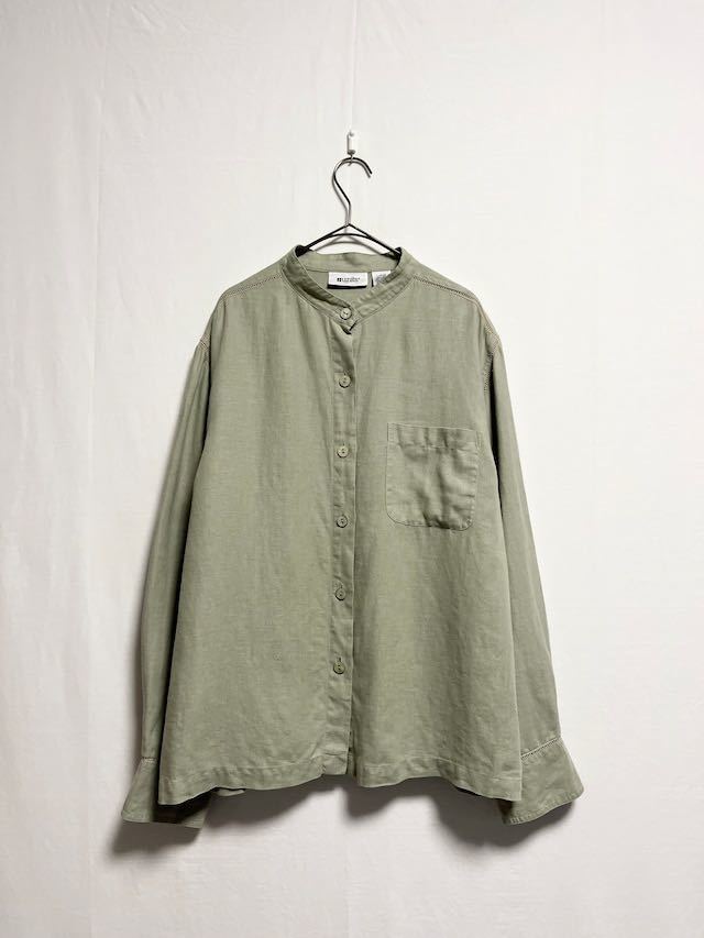 1990's units stand collar design linen L/S shirt リネンシャツ flax ビンテージシャツ　スタンドカラー_画像3