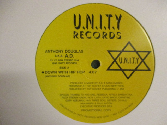 Anthony Douglas A.K.A. A.D. ： Down With Hip Hop 12'' c/w Hunting Rabbit / Rays Of The Sun (( 落札5点で送料当方負担_画像1