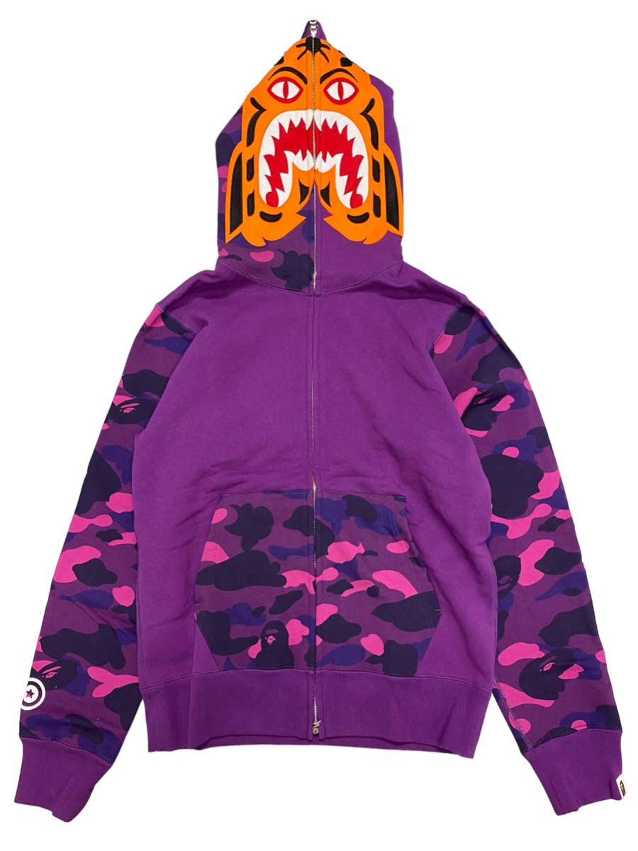 未使用品 BAPE a bathing ape Tiger Full Zip Hoodie エイプ タイガー フルジップパーカー 紫/紫迷彩 M