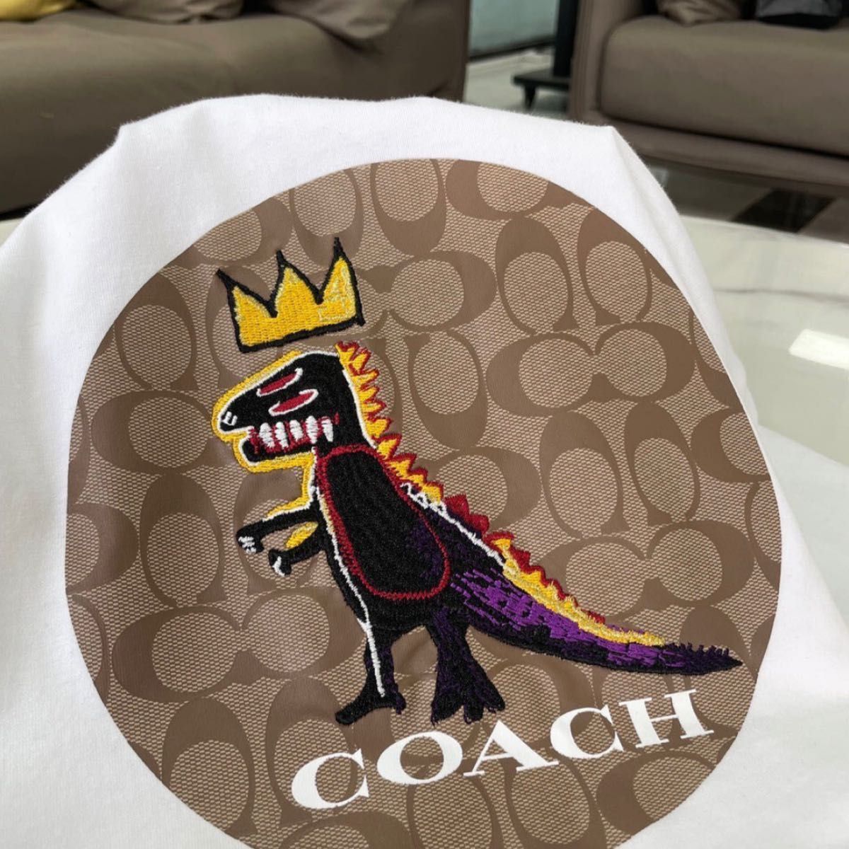 【COACH】コーチ シグネチャー 恐竜 レキシー REXY クラウン 刺 Ｔシャツ 半袖 Sブラック　刺繍 男女併用