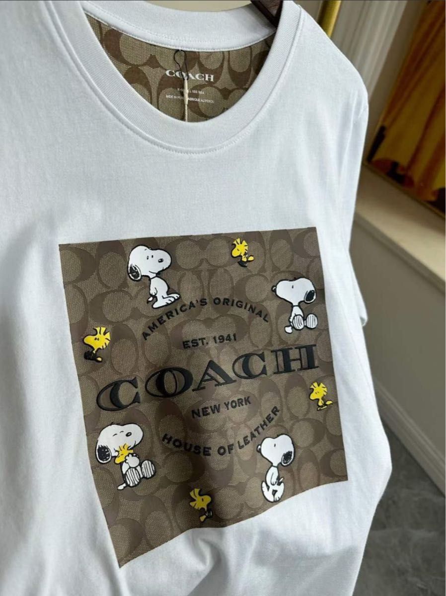 新品COACH スヌーピー限定品 Tシャツ シグネチャー 半袖Tシャツ WHITE コラボTシャツ 