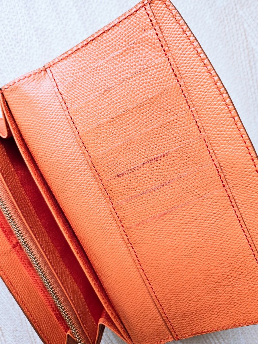 美品 トプカピ 角シボシリーズ 二つ折り 長財布 本革 レザー オレンジ