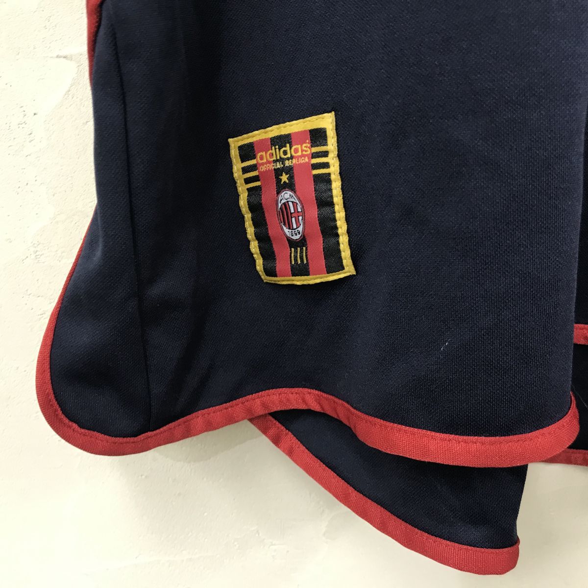 S2349-D◆90s◆old◆ イタリア製 Adidas AC Milan アディダス AC ミラン ゲームシャツ 半袖 ユニフォーム 公式 ◆sizeL ネイビー レッド_画像6