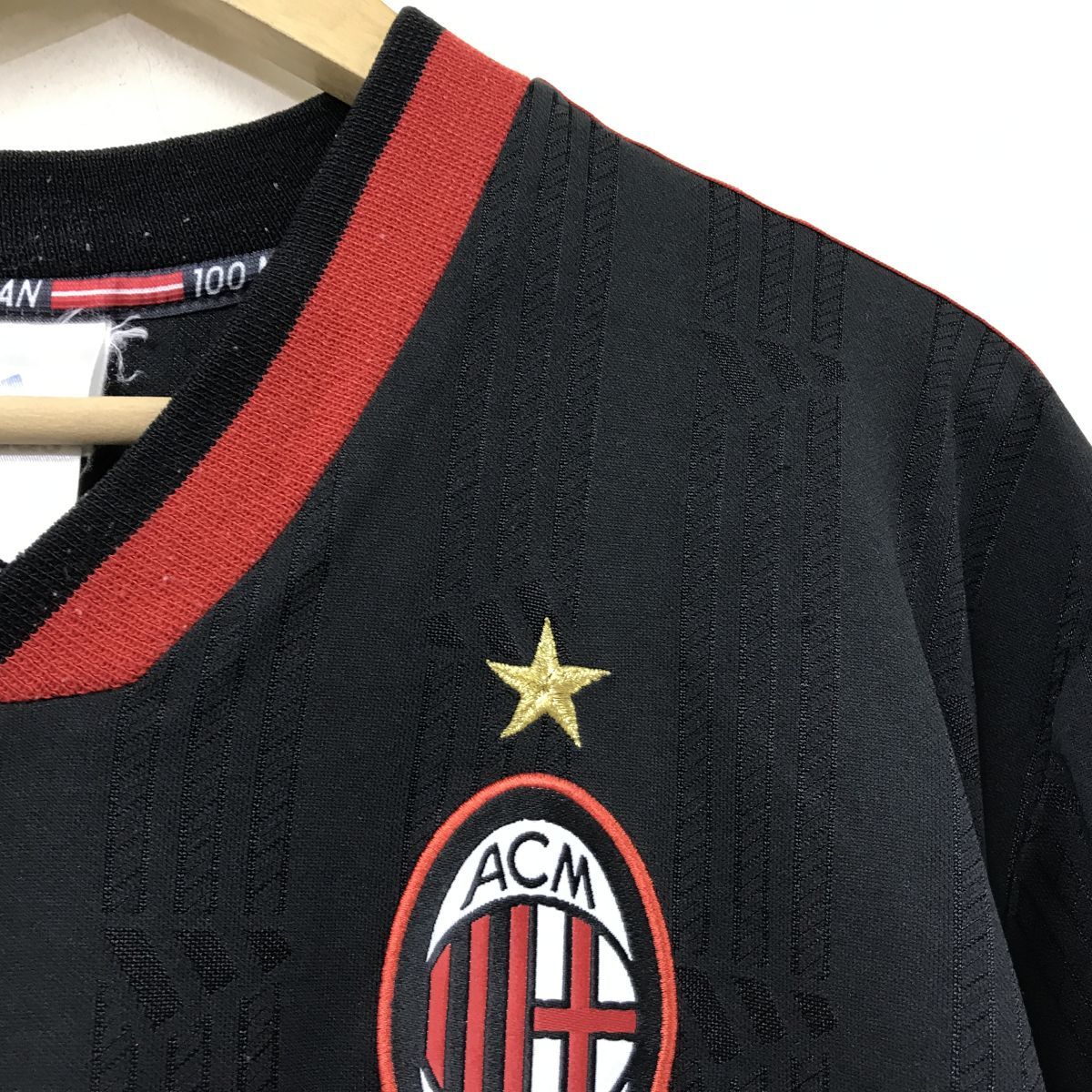 S2319-D◆old◆イタリア製◆ adidas AC Milan アディダス ACミラン 半袖Tシャツ ゲームシャツ サッカー OPEL ◆sizeM ブラック レッド ポリ_画像6