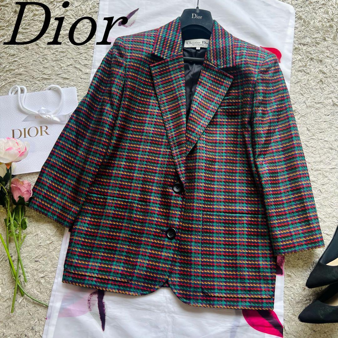 【美品】Christian Dior 総柄ジャケット ミドル丈 M ビンテージ クリスチャンディオール カラフル vintage