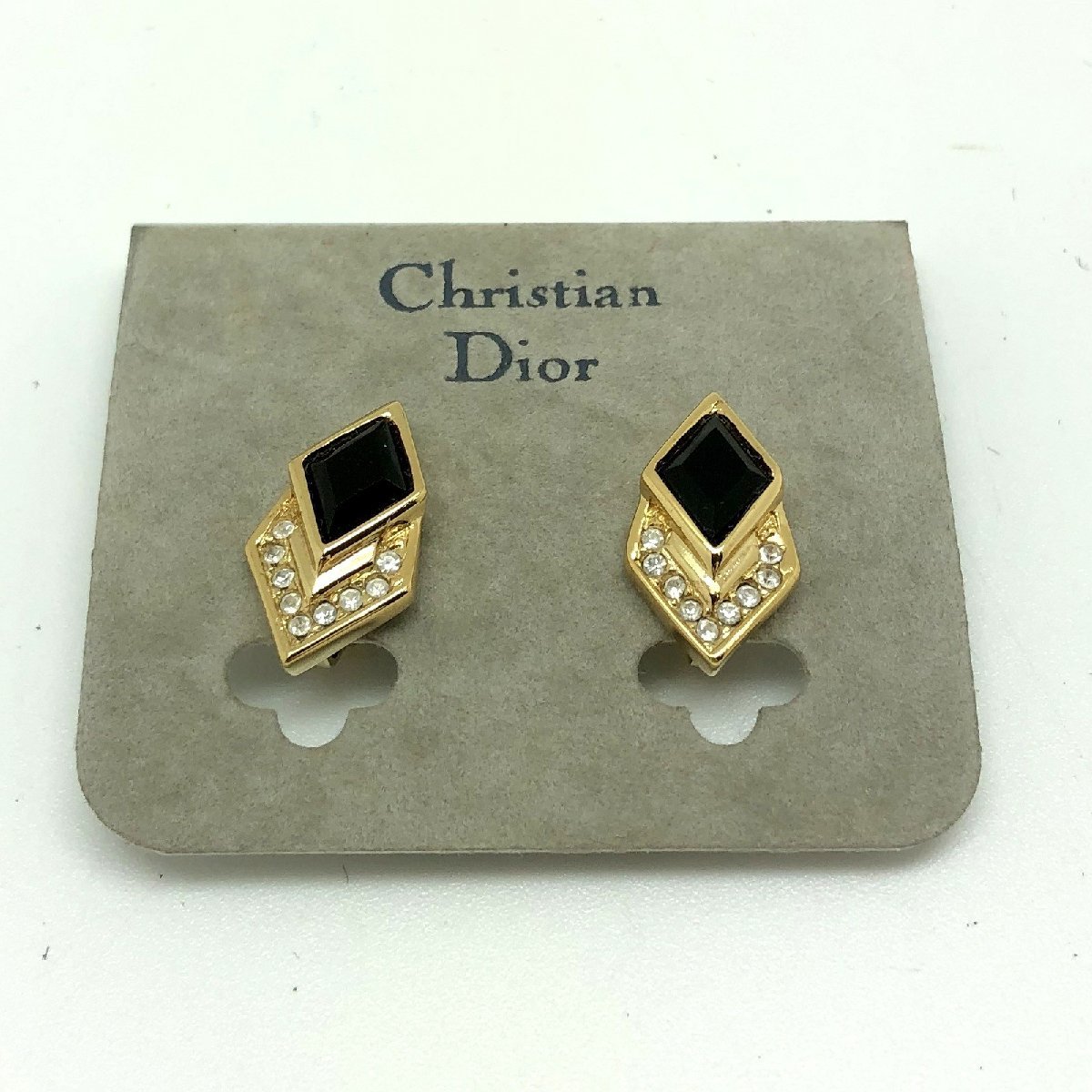 Christian Dior クリスチャンディオール 【1069R】 イヤリング ダイヤ型 ストーン ゴールド ブラック レディース アクセサリー