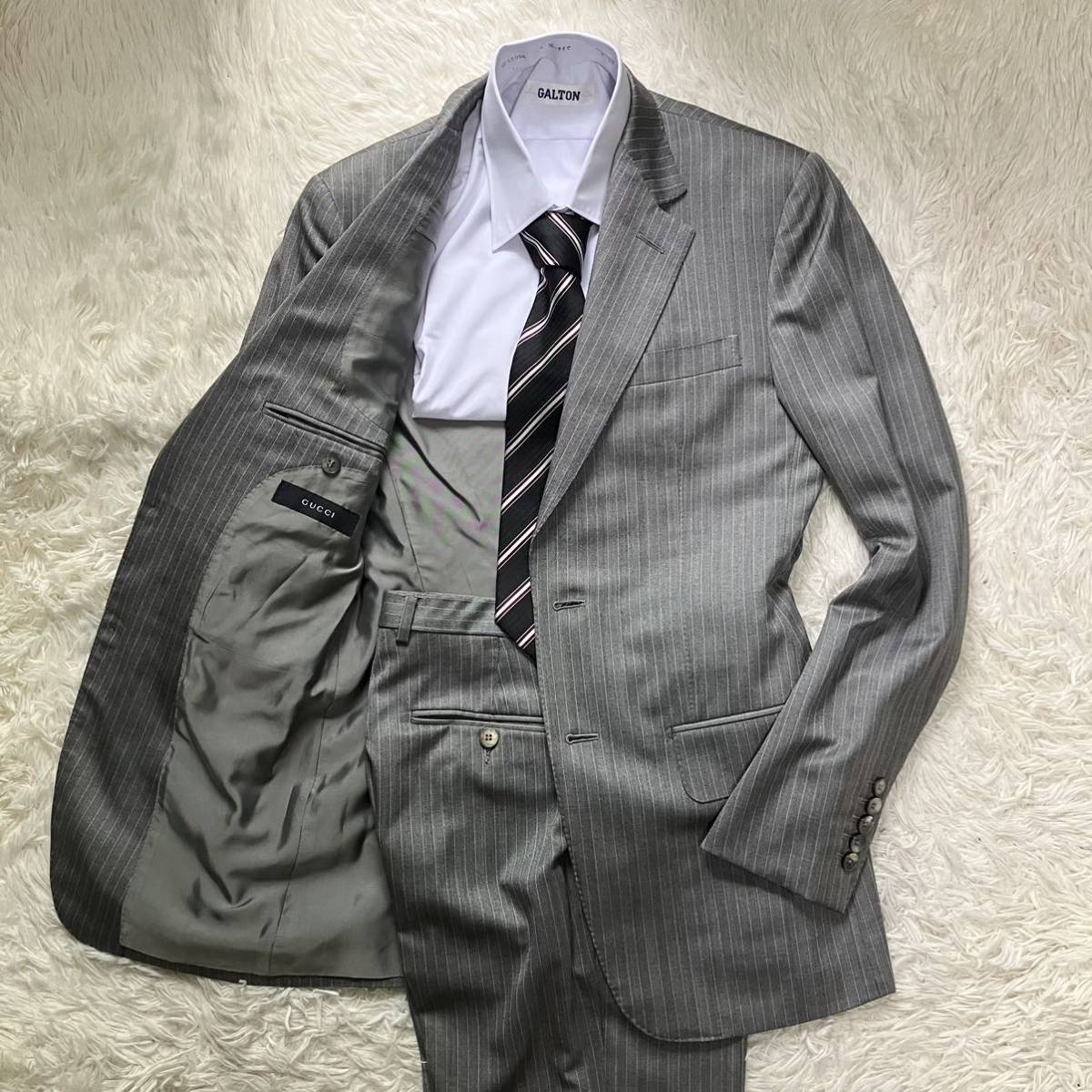 美品 GUCCI ストライプ スーツ 44R グッチ 美品GUCCI ストライプ スーツ 44R グッチ三好良使用everyone