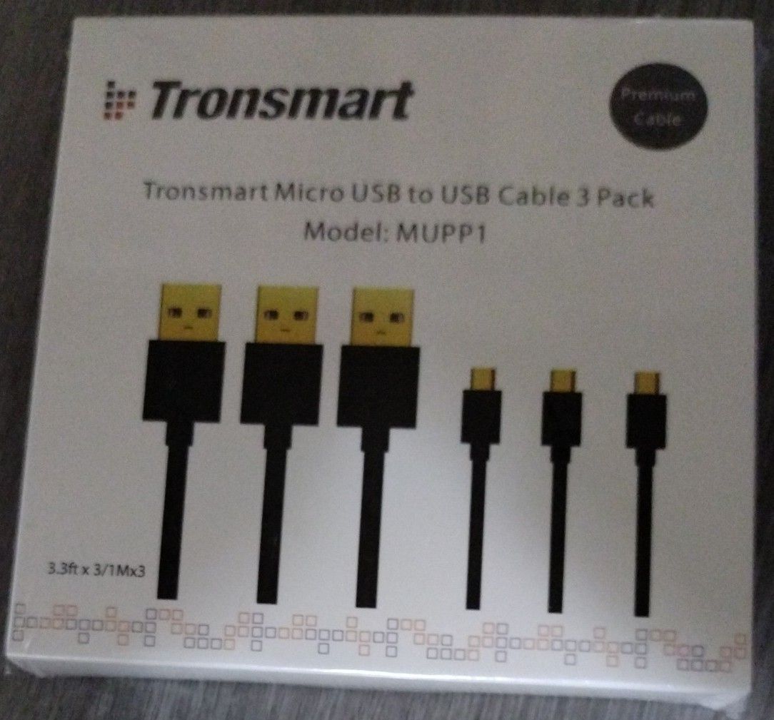 未開封 Tronsmart Micro USBケーブル 約1ｍ 3本セット 金メッキ 充電 Android
